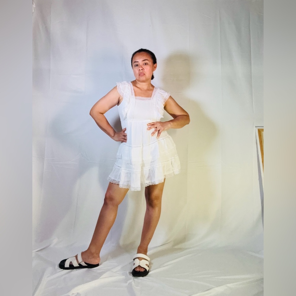 Chic White Ruffle Mini Dress - Picture 3 of 10